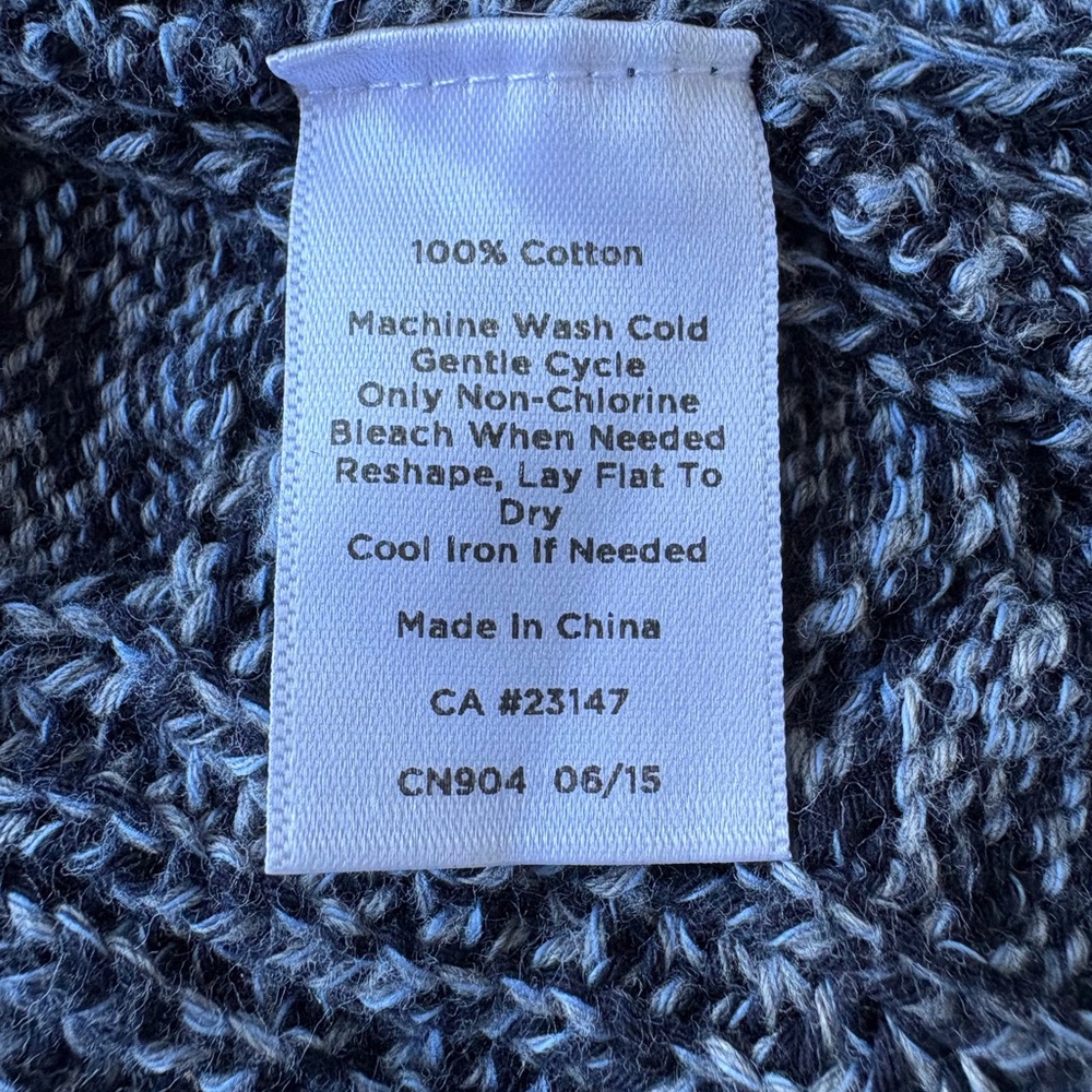 Talbots Open Cotton Cardigan Blue Gray Large Fisherman Cable Knit Cabincore Cozy - Picture 9 of 11